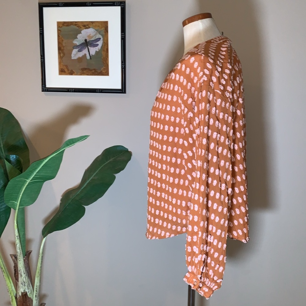 Anthropologie Rust Orange Printed Peasant Blouse - Picture 3 of 16